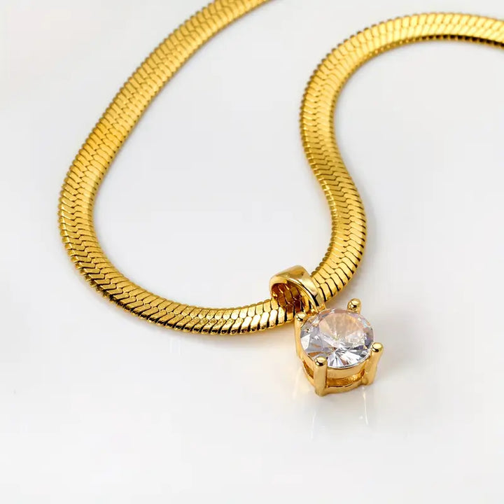 Gold Rhinestone Pendant Necklace