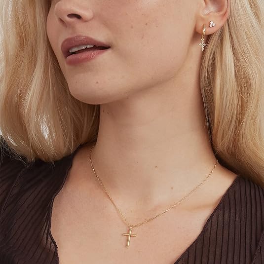 Bezel Cross Necklace | Gold